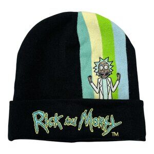 Rick and Morty Knit Beanie Hat – Black Acrylic Cuffed Cap with Rick Embroidery